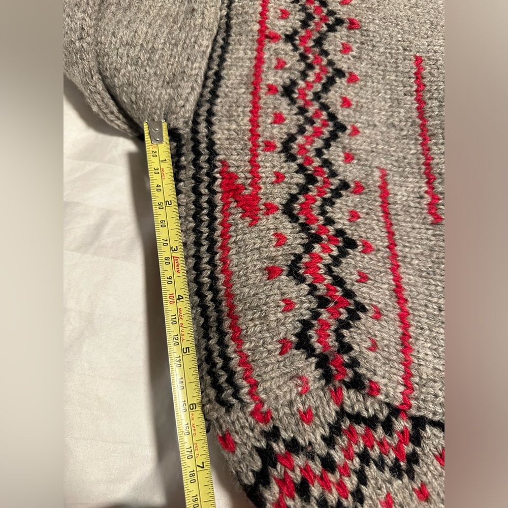 Ralph Lauren Gray and Red Zip Up Sweater Hand Knit 100% Wood For Large size - Picture 7 of 11